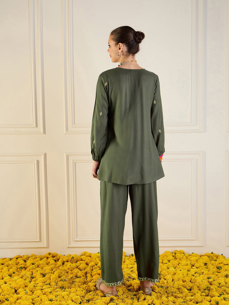 Women's Green Embroidered Co-Ord Set