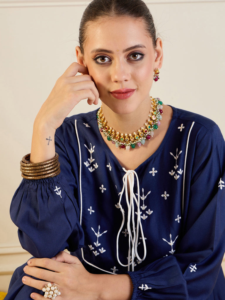 Women's Blue Embroidered Co-Ord Set