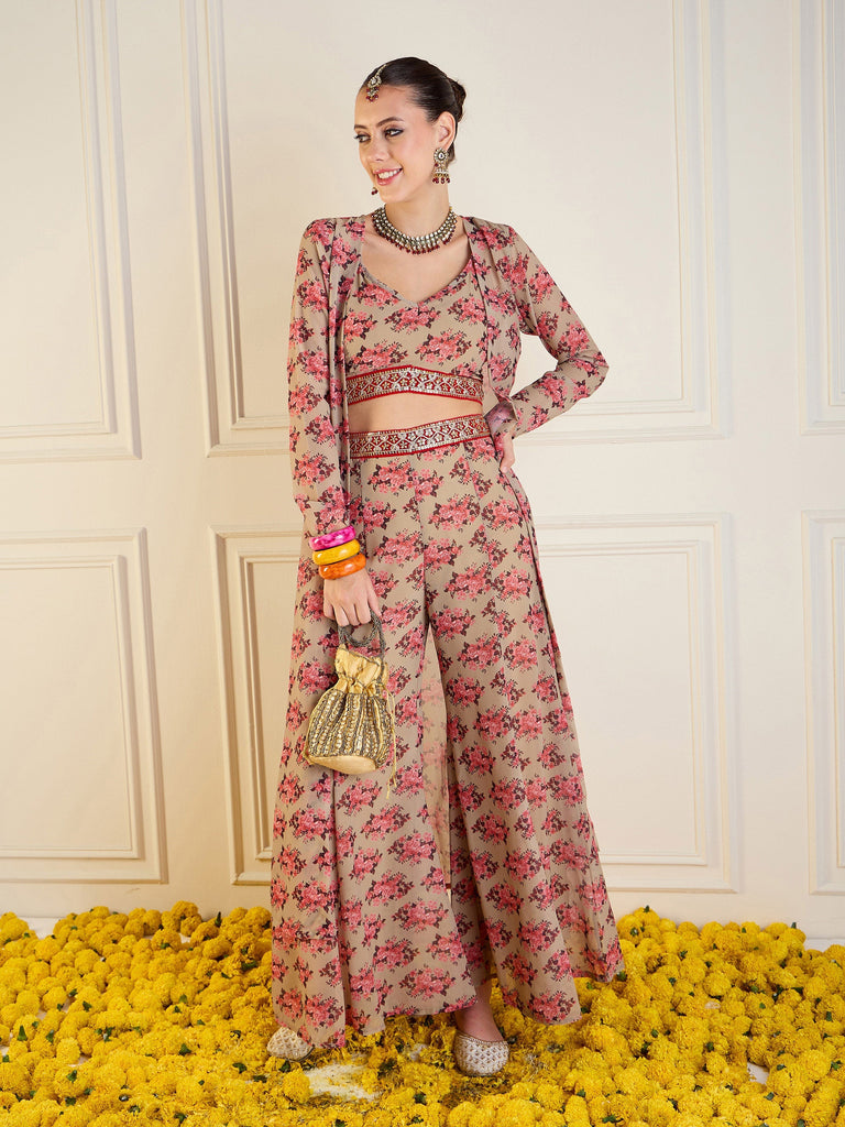 Women's Beige Floral Co-Ord Set
