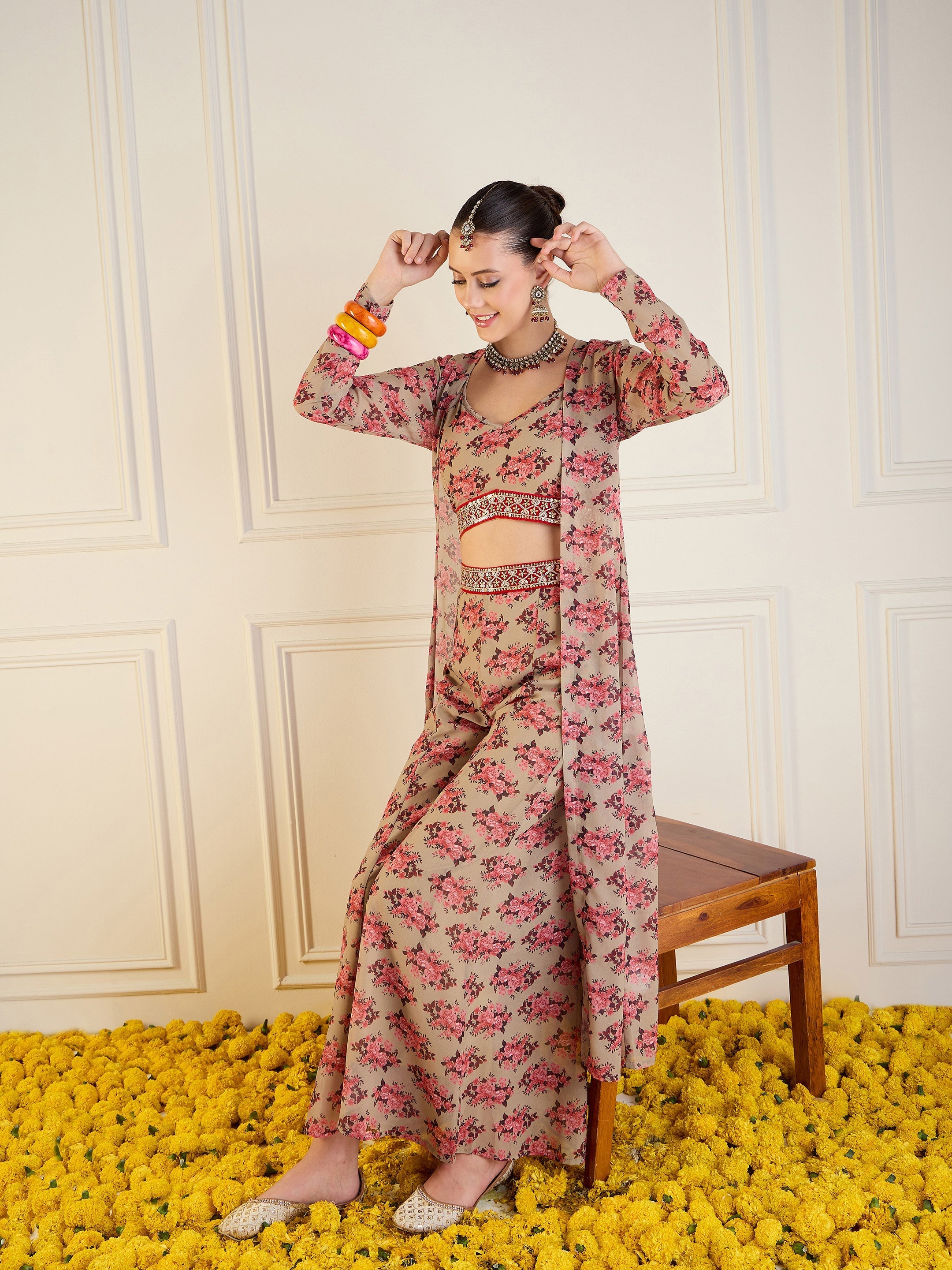 Women's Beige Floral Co-Ord Set