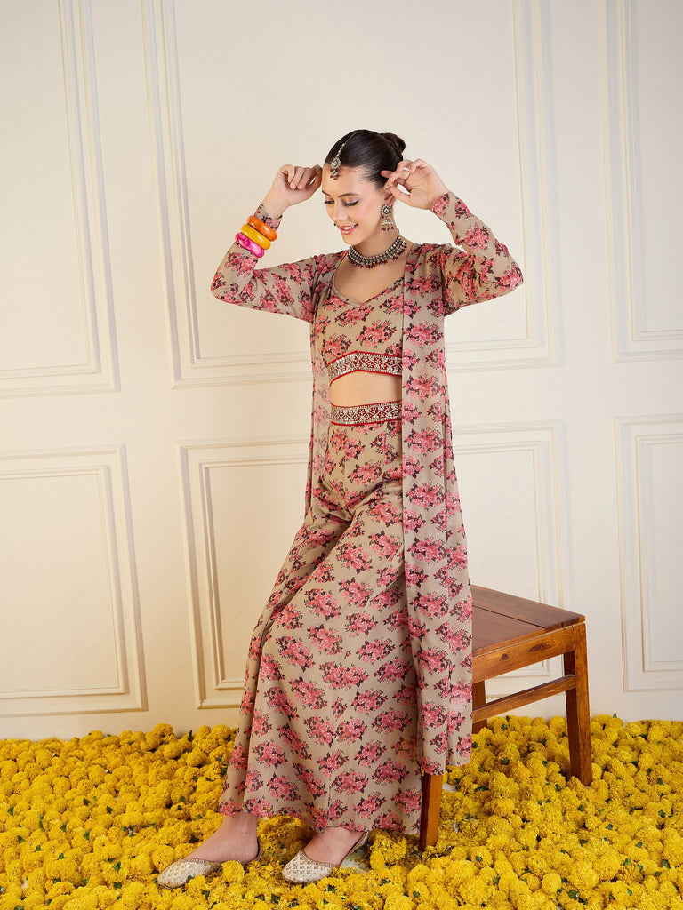 Women's Beige Floral Co-Ord Set