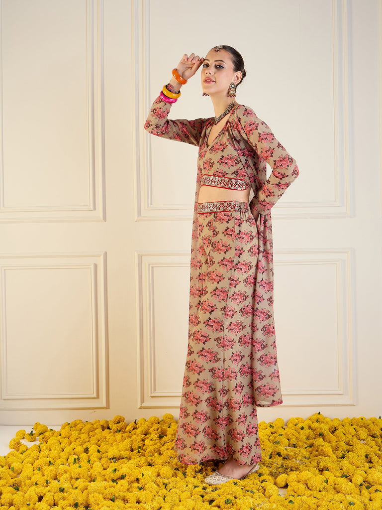Women's Beige Floral Co-Ord Set