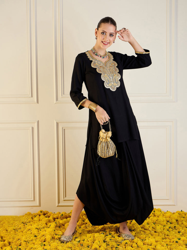 Women's Black Embroidered Co-Ord Set