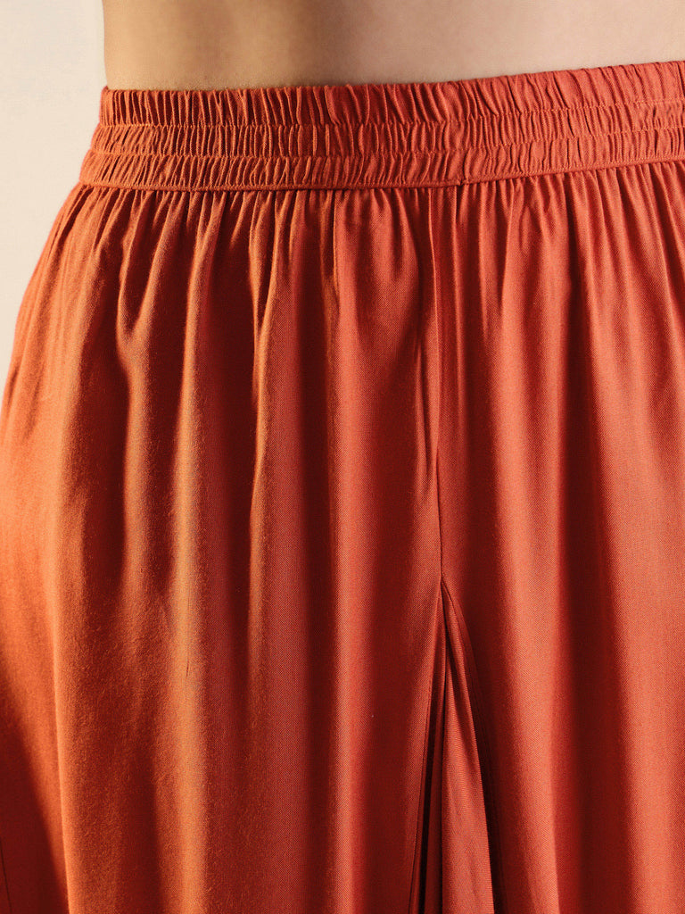 Women's Orange Embroidered Co-Ord Set