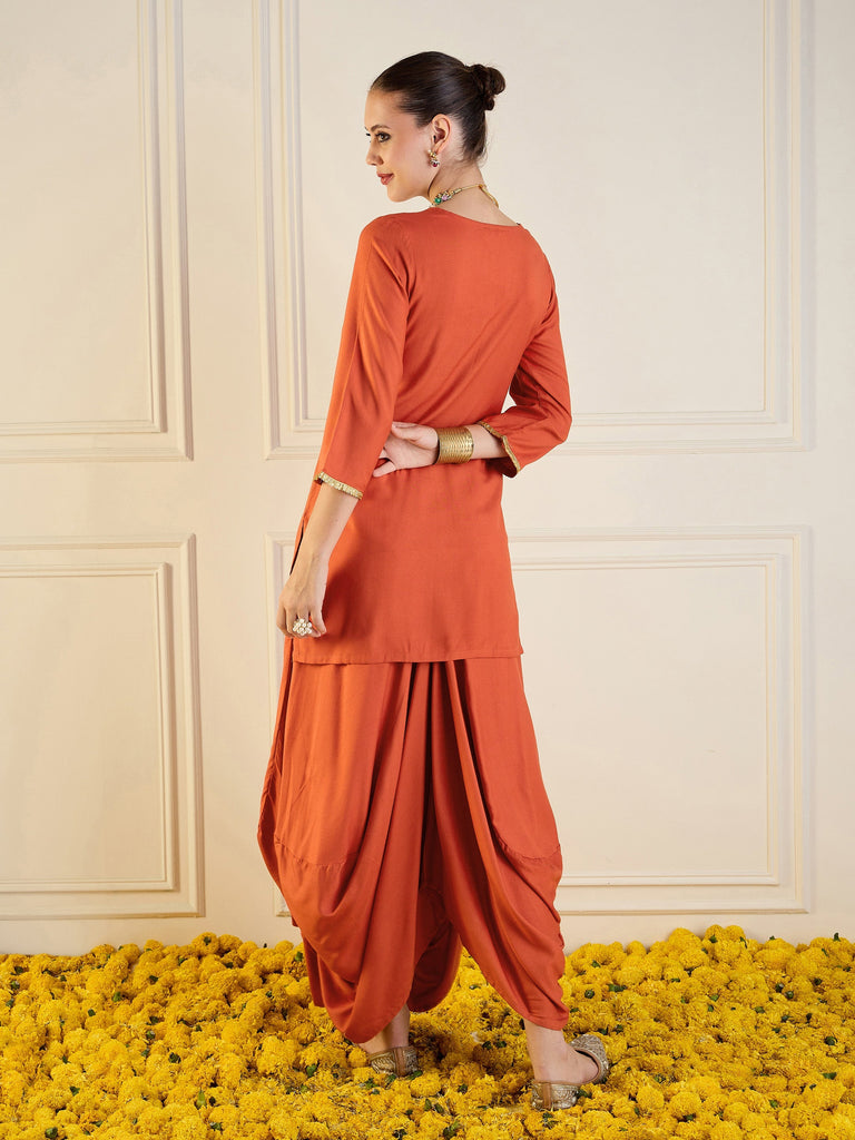 Women's Orange Embroidered Co-Ord Set
