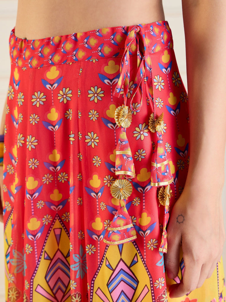 Women's Red Floral Lehenga Set