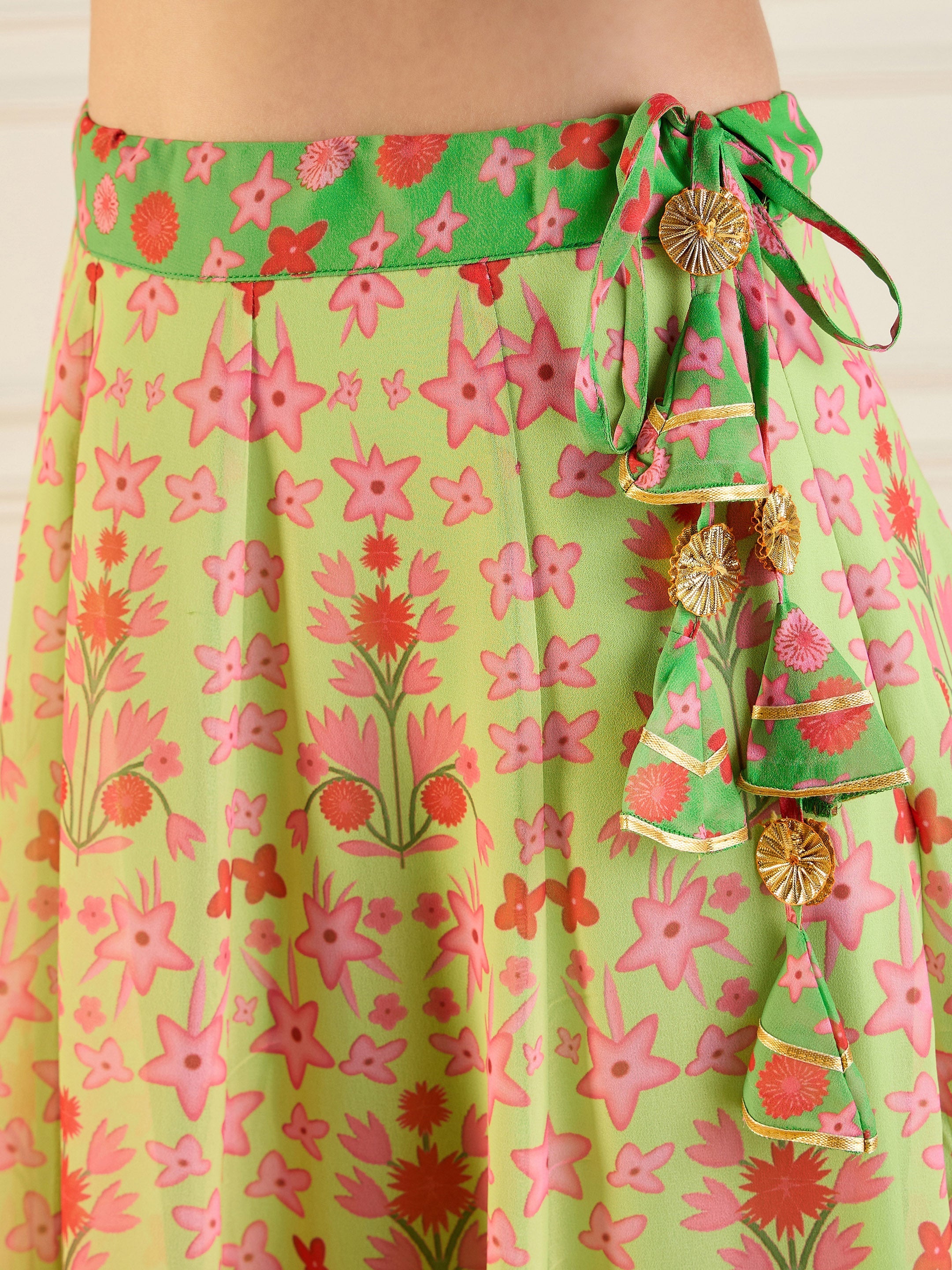 Women's Green Floral Lehenga Set - Sassafras