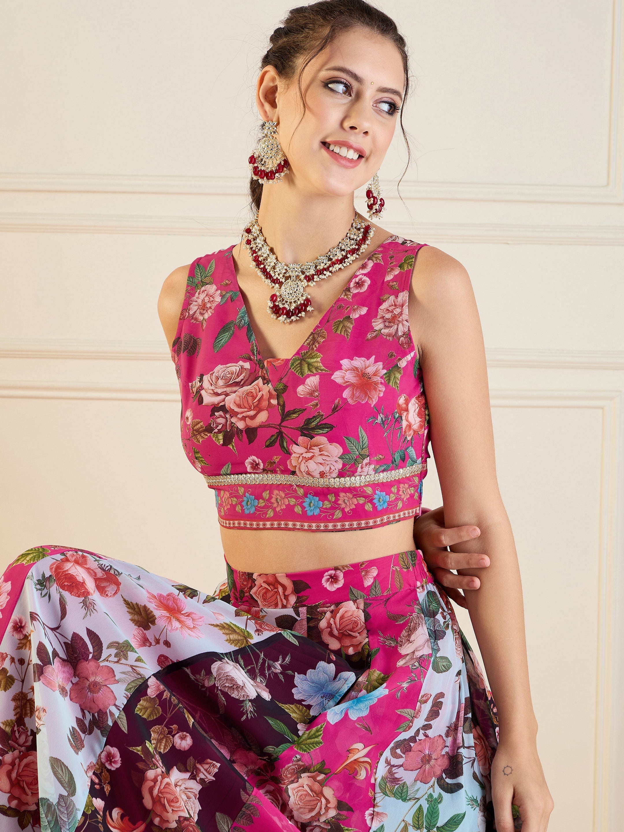 Women's Pink Floral Lehenga Set - Sassafras