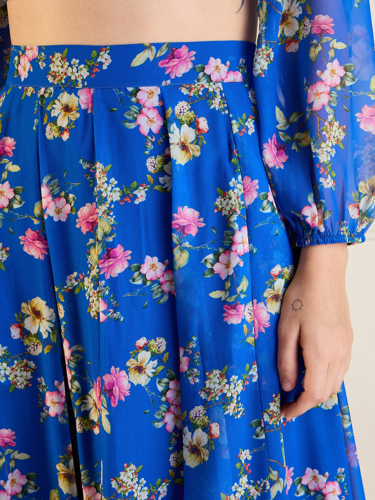 Women's Blue Floral Lehenga Set