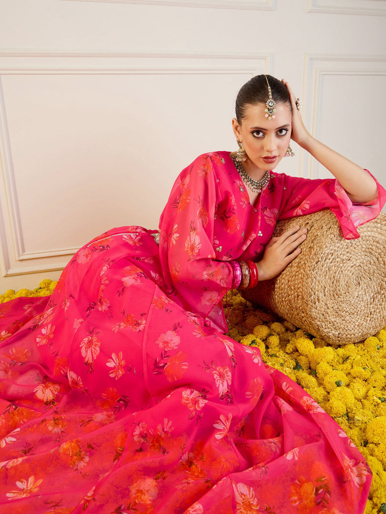 Women's Pink Floral Lehenga Set