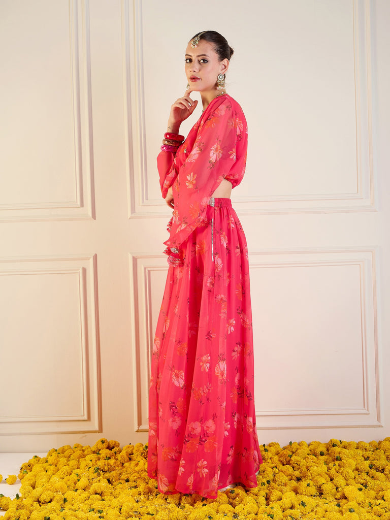 Women's Pink Floral Lehenga Set