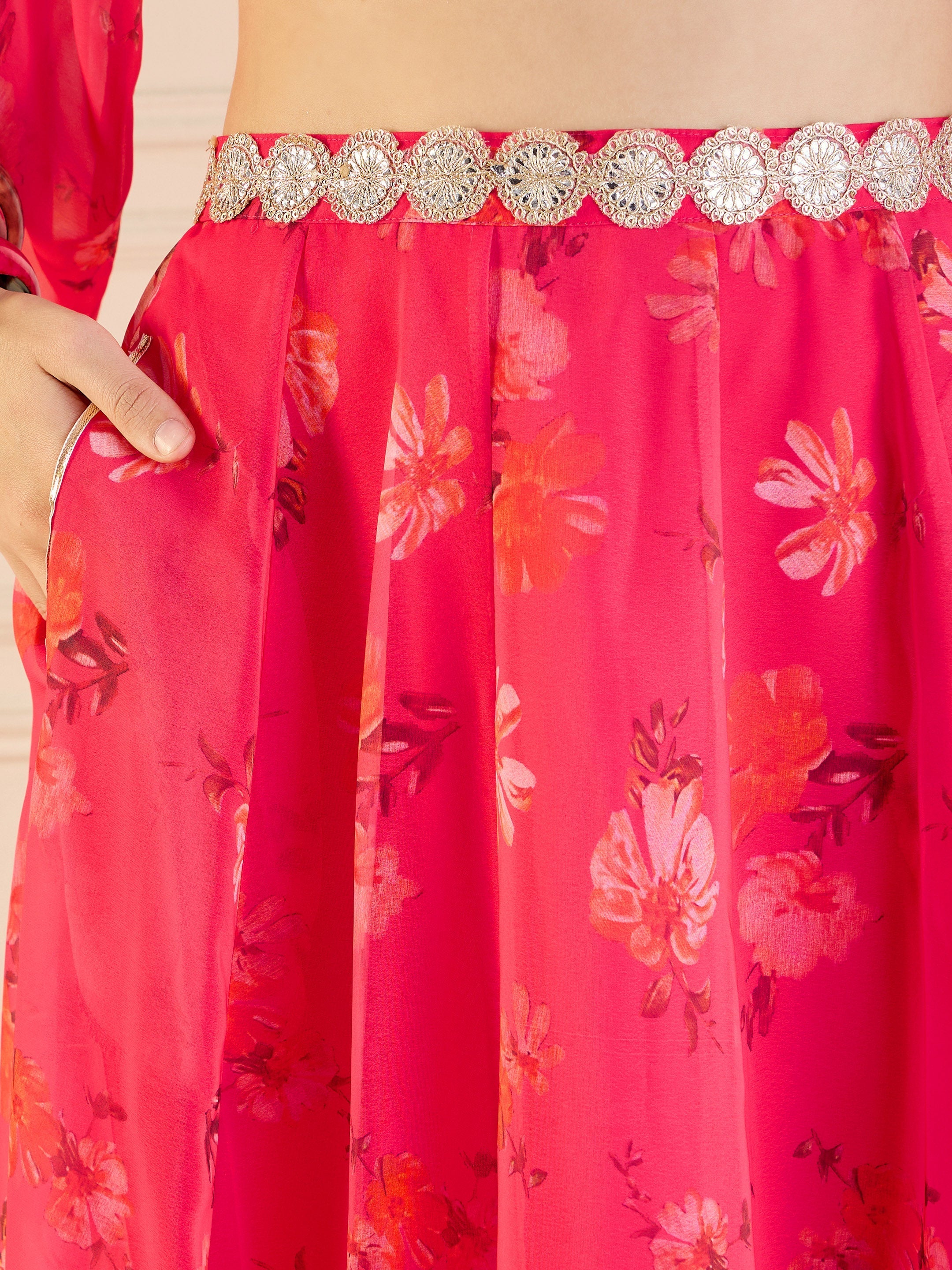 Women's Pink Floral Lehenga Set - Sassafras