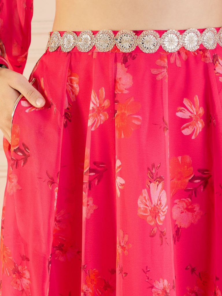 Women's Pink Floral Lehenga Set