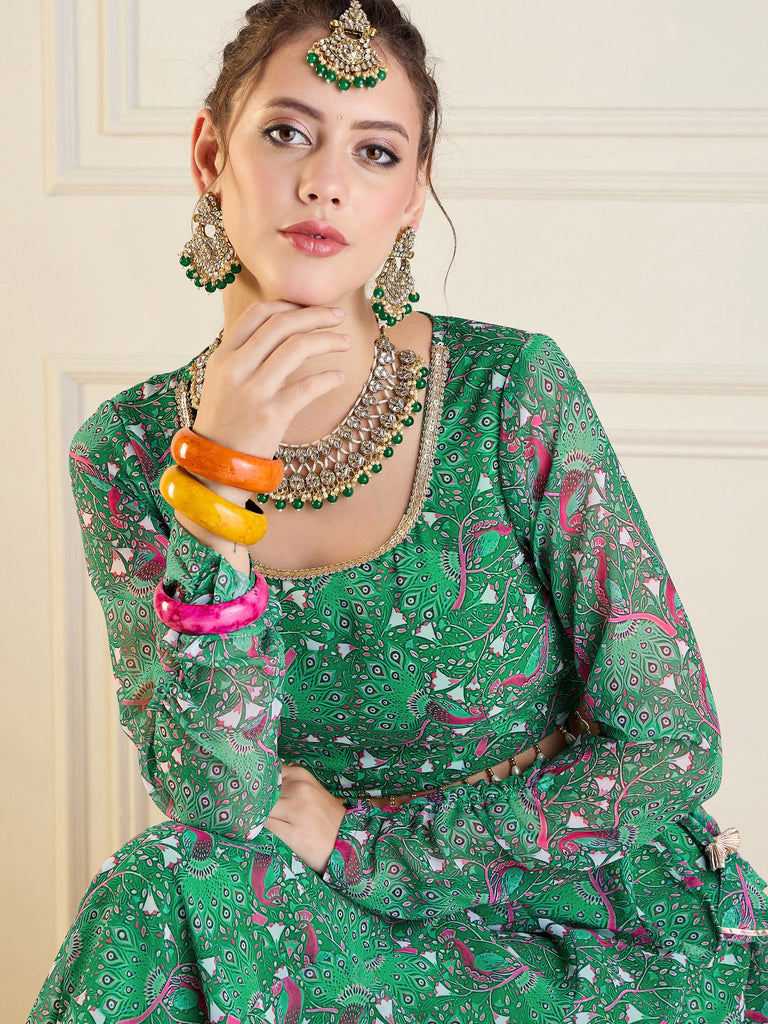 Women's Green Printed Lehenga Set