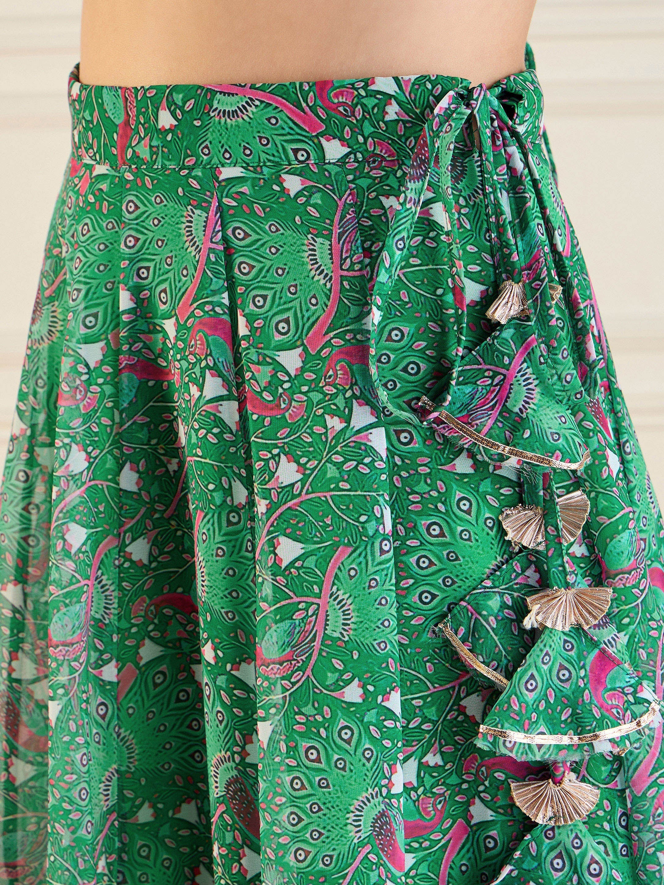 Women's Green Printed Lehenga Set - Sassafras