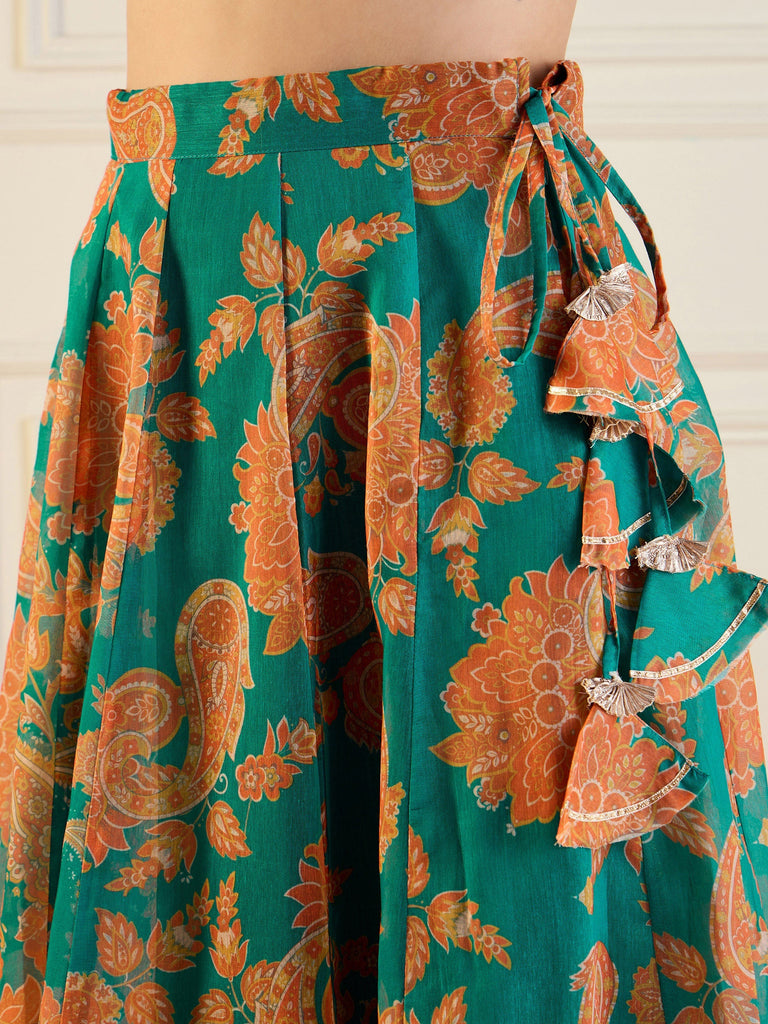 Women's Green Floral Lehenga Set