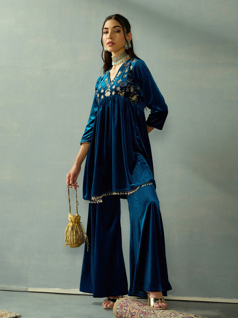 Women's Teal Embroidered Co-Ord Set