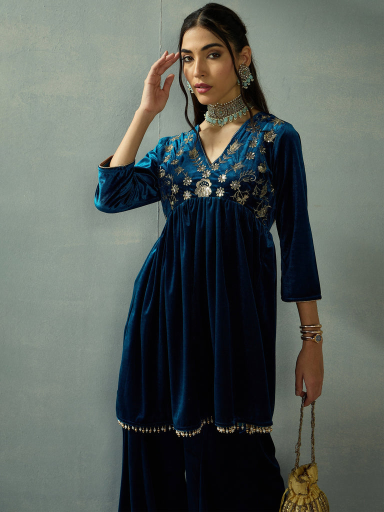 Women's Teal Embroidered Co-Ord Set