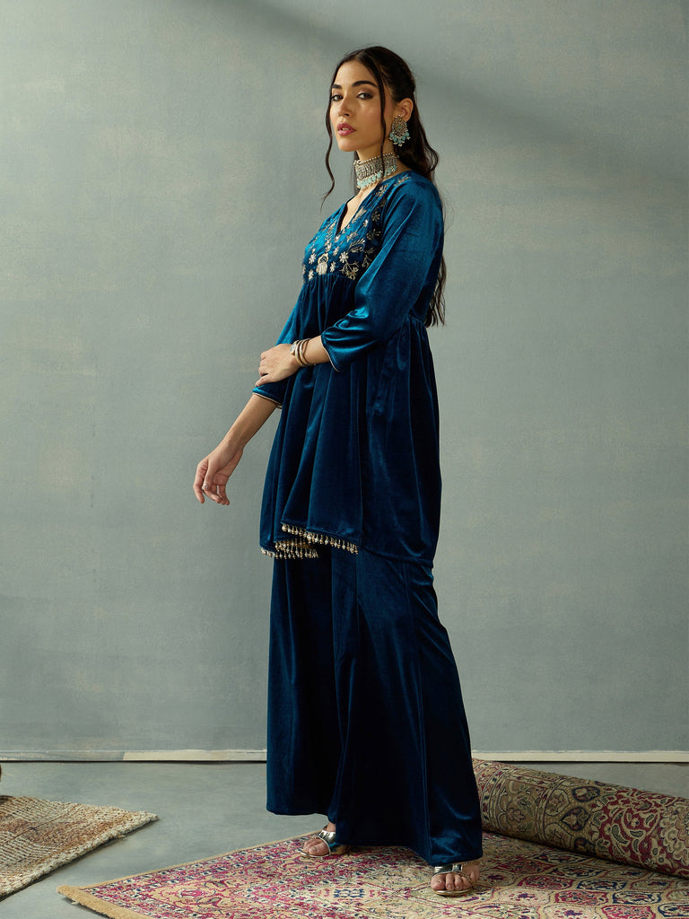 Women's Teal Embroidered Co-Ord Set