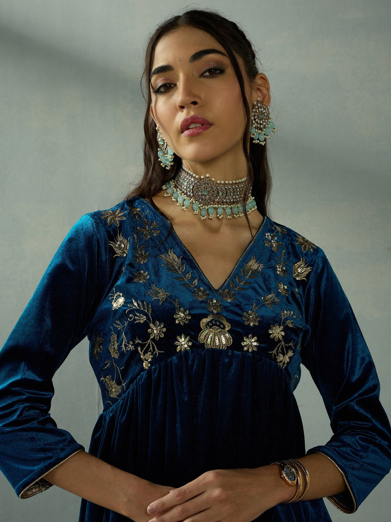 Women's Teal Embroidered Co-Ord Set