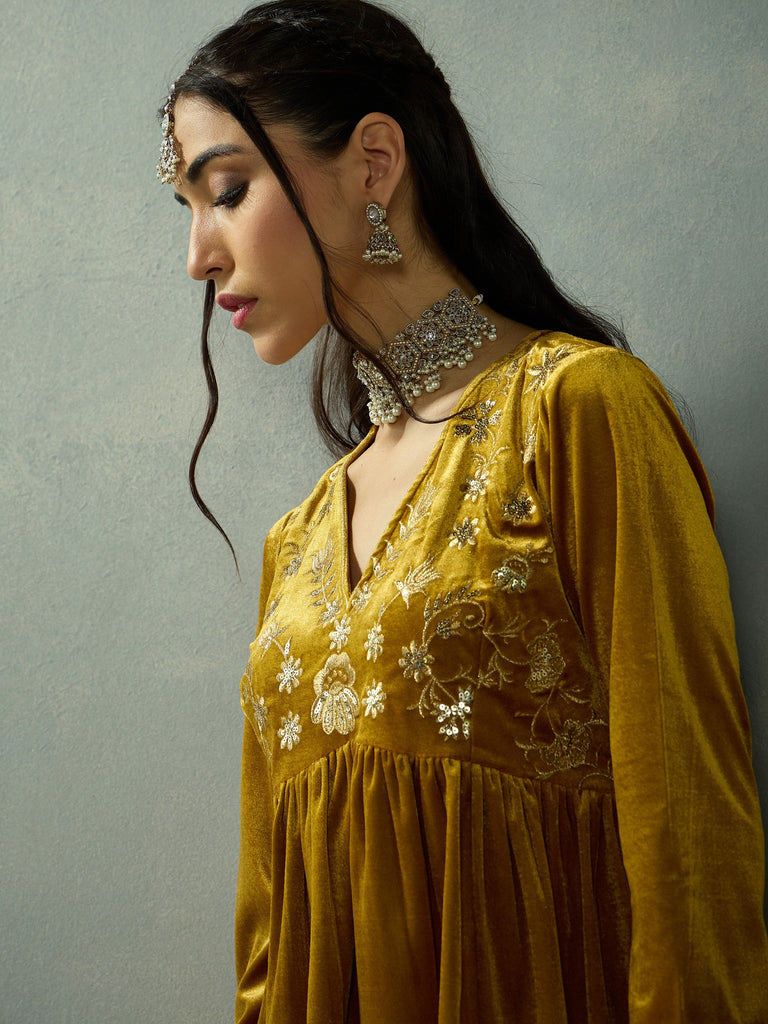 Women's Mustard Embroidered Co-Ord Set