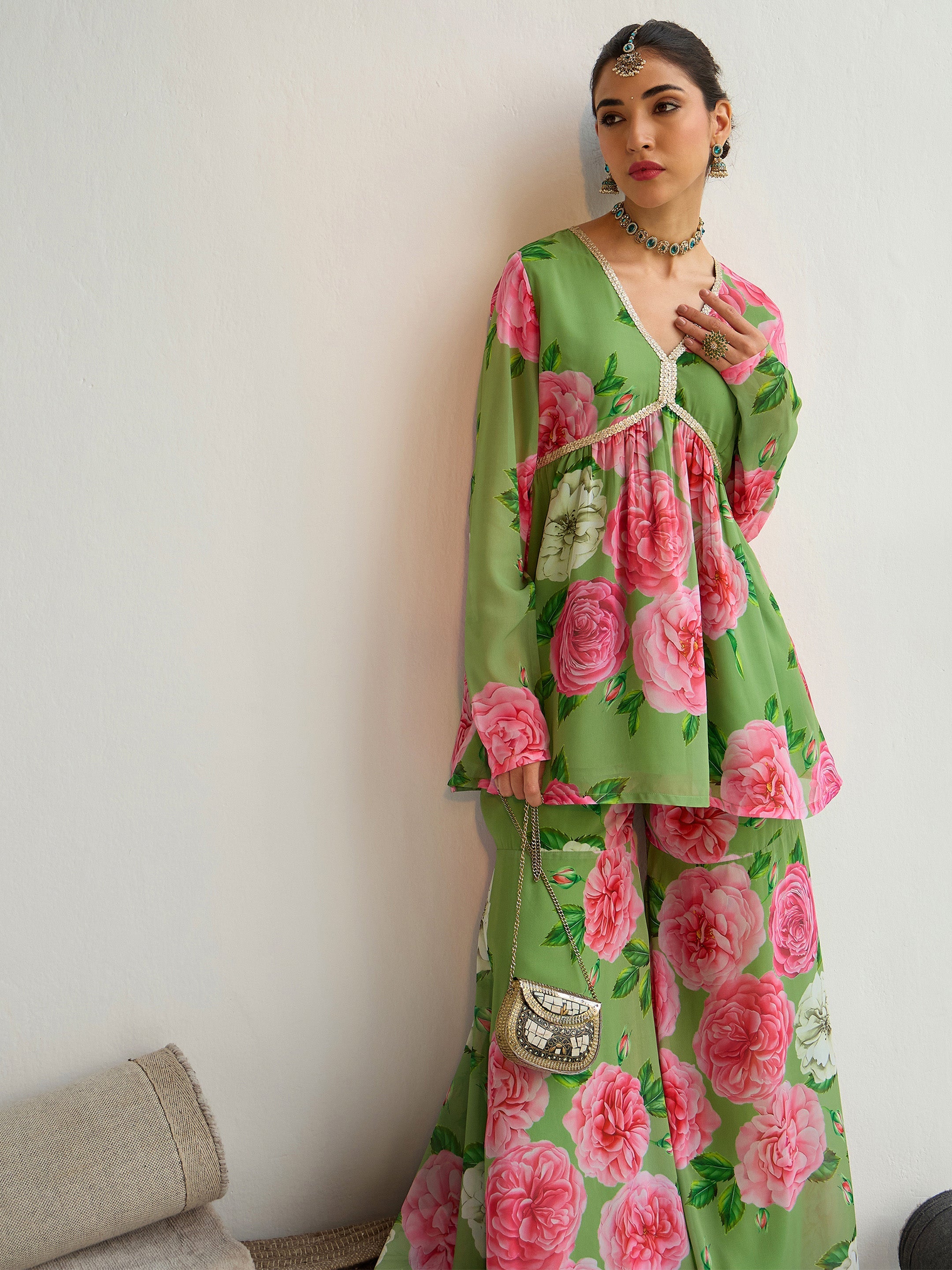 Women's Green Floral Co-Ord Set - Sassafras