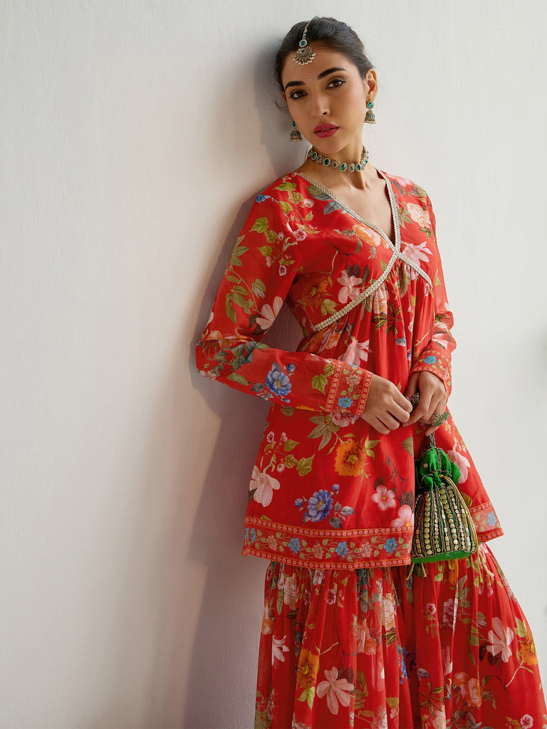 Women's Red Floral Co-Ord Set