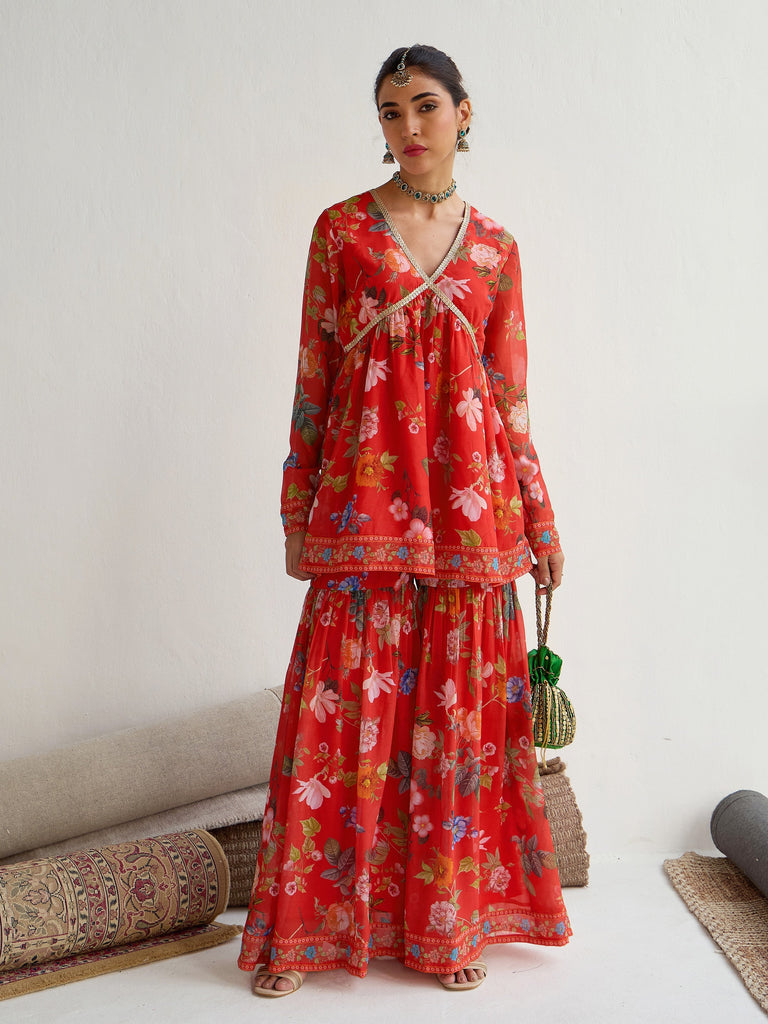 Women's Red Floral Co-Ord Set