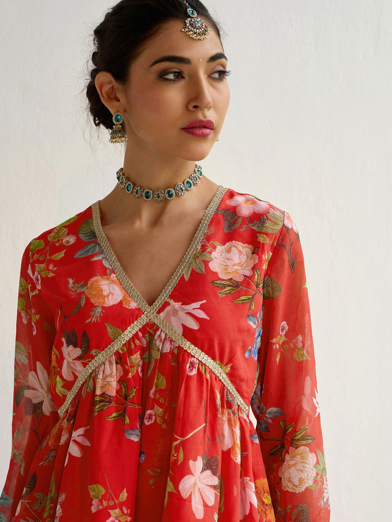 Women's Red Floral Co-Ord Set