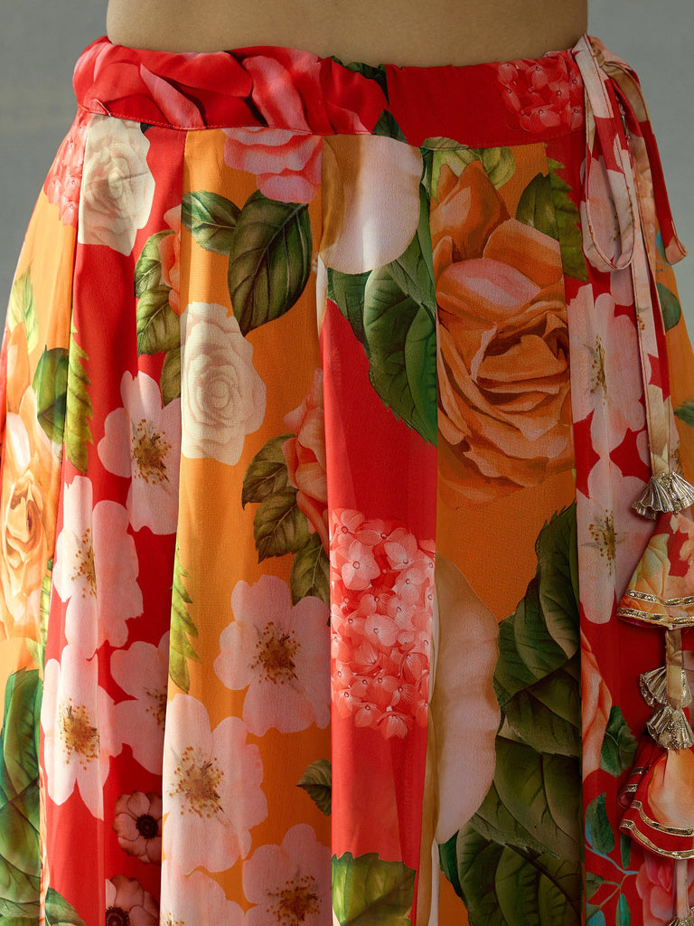 Women's Red Floral Lehenga Set