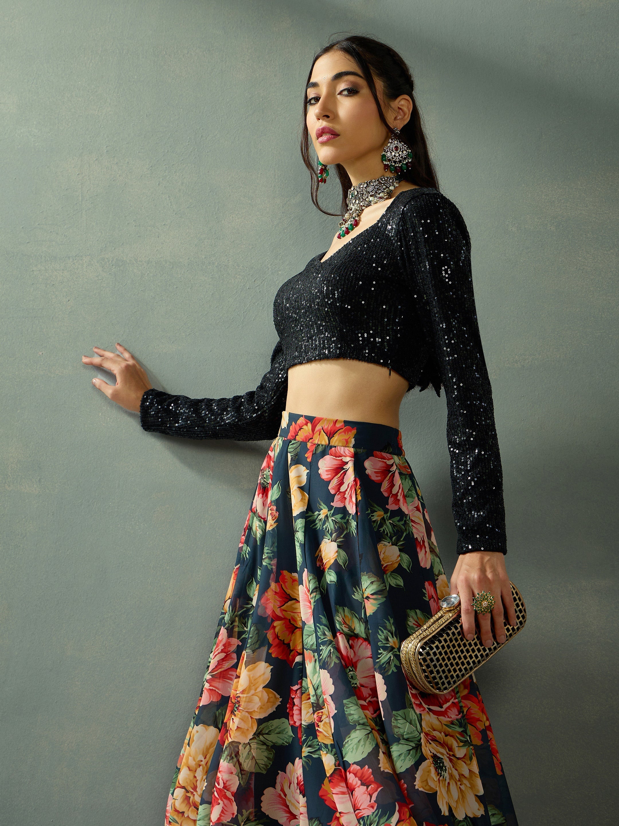 Women's Black Strong Lehenga Set - Sassafras