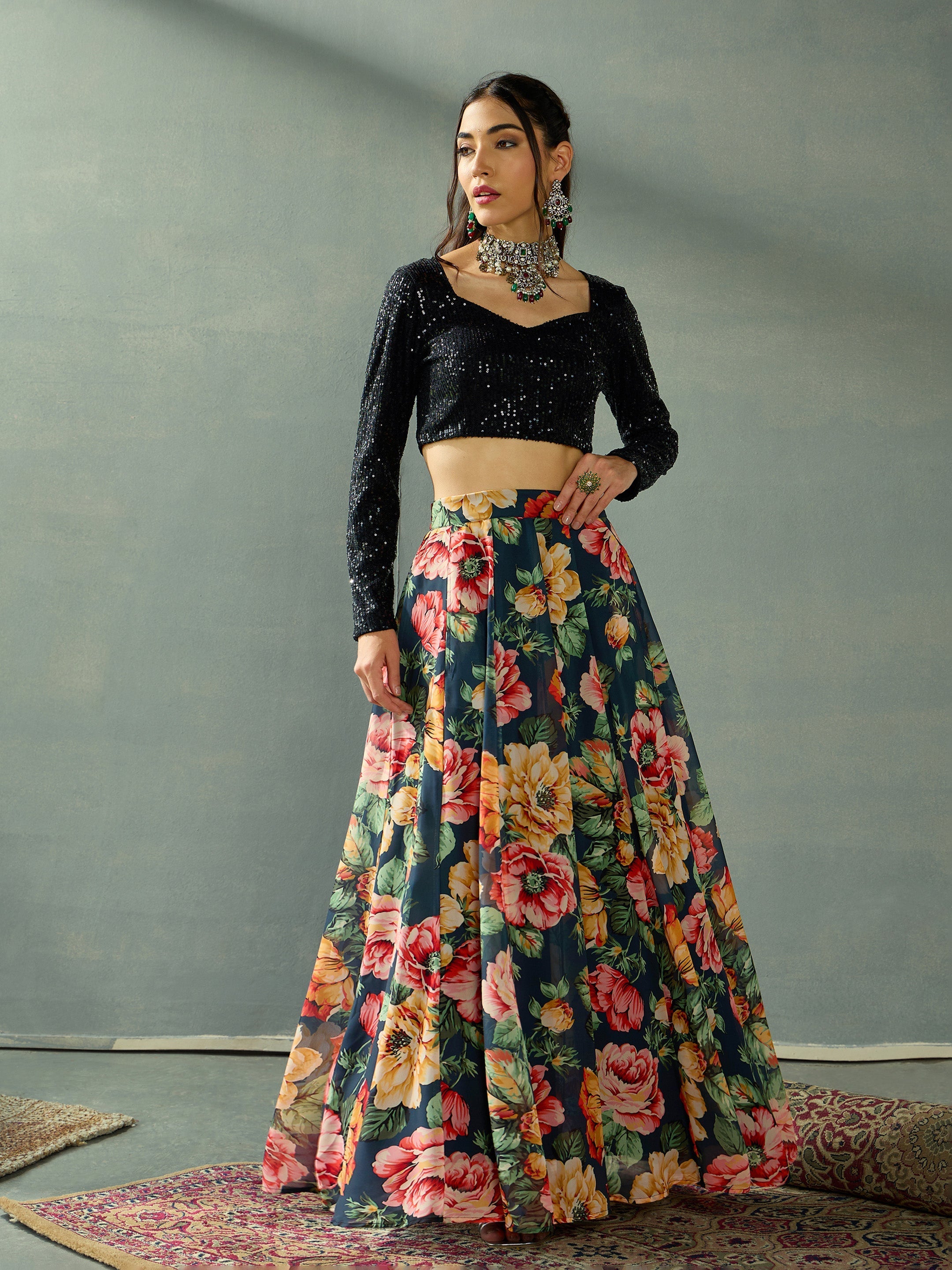 Women's Black Strong Lehenga Set - Sassafras