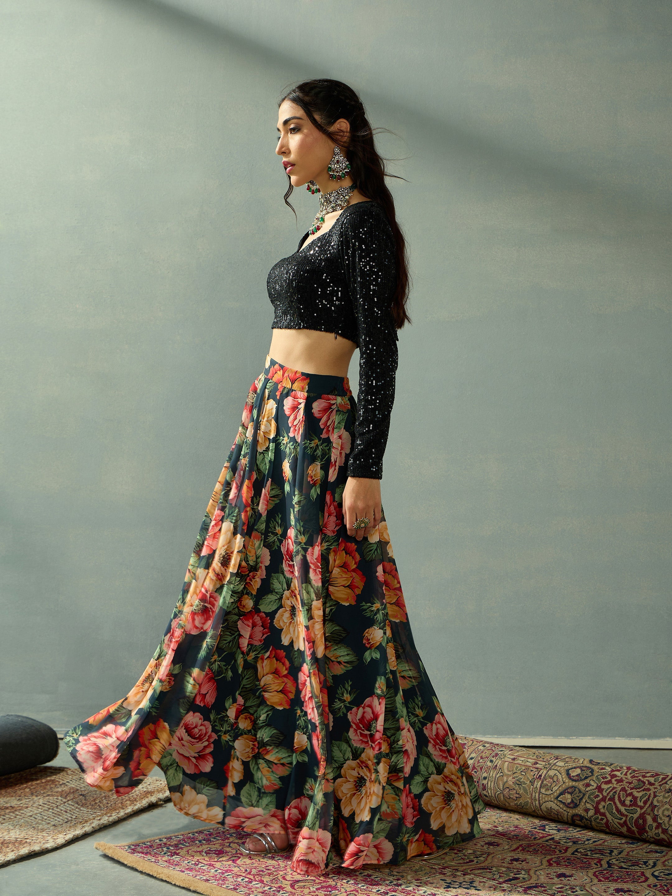 Women's Black Strong Lehenga Set - Sassafras