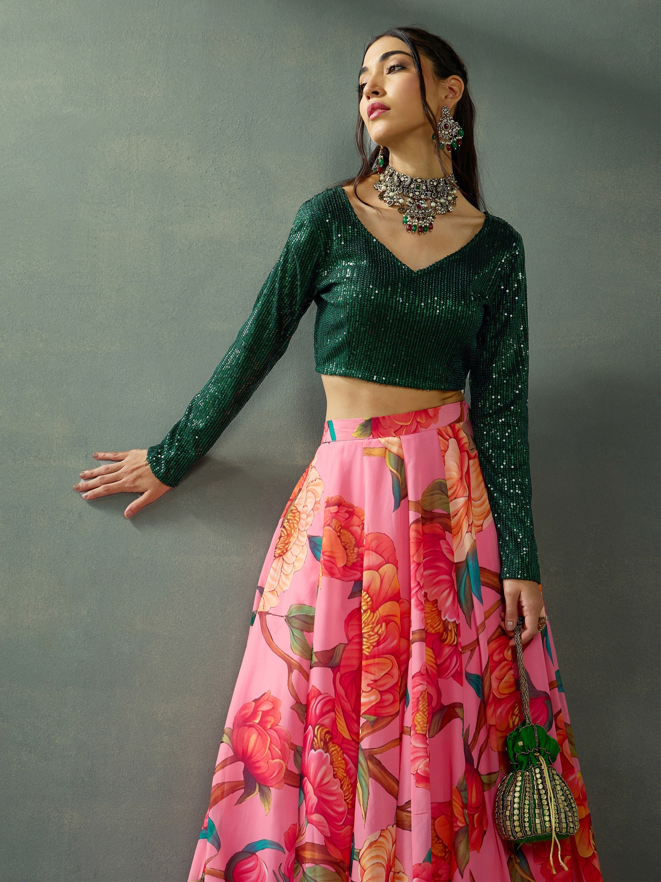 Women's Green Strong Lehenga Set - Sassafras