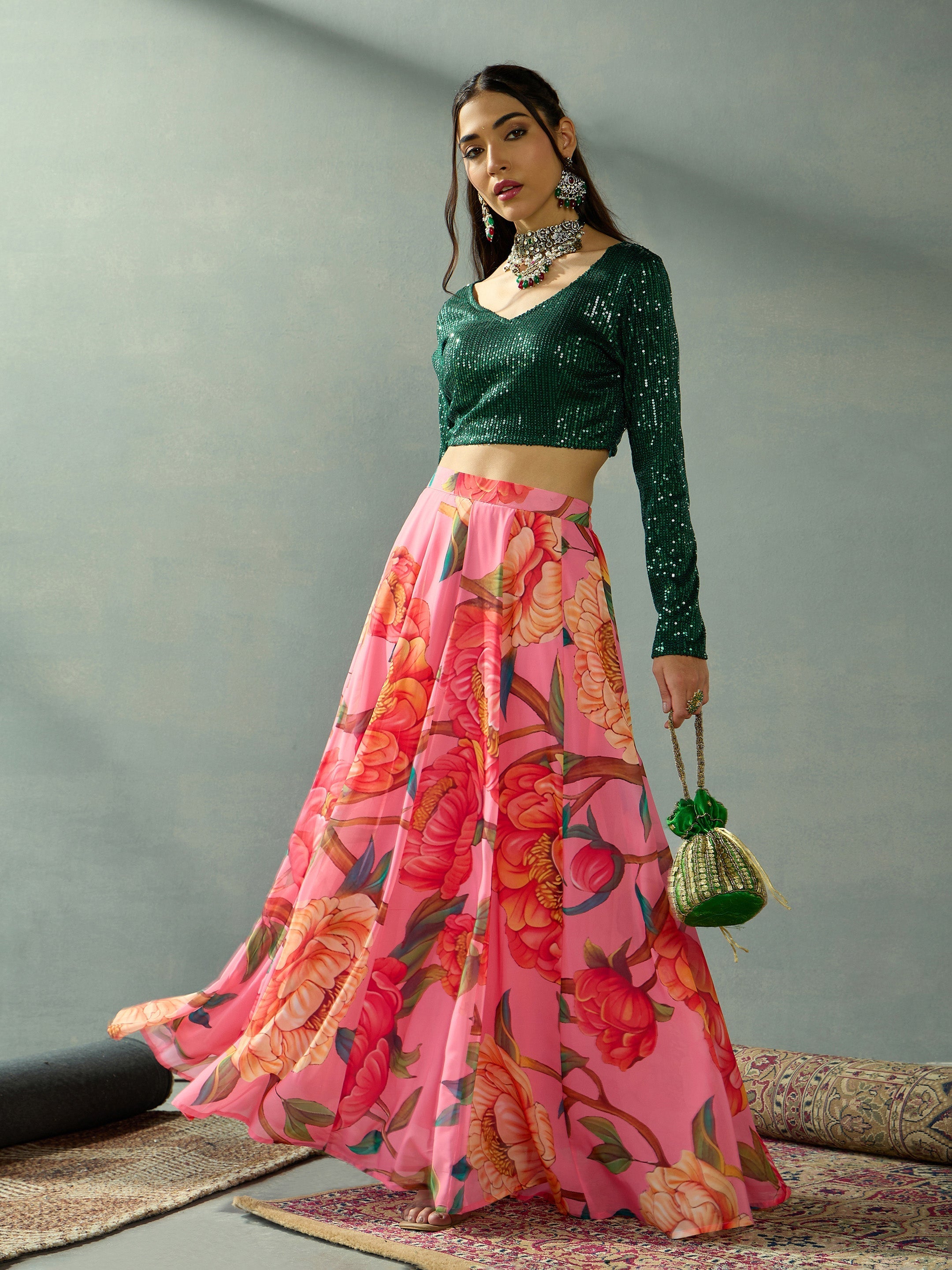 Women's Green Strong Lehenga Set - Sassafras