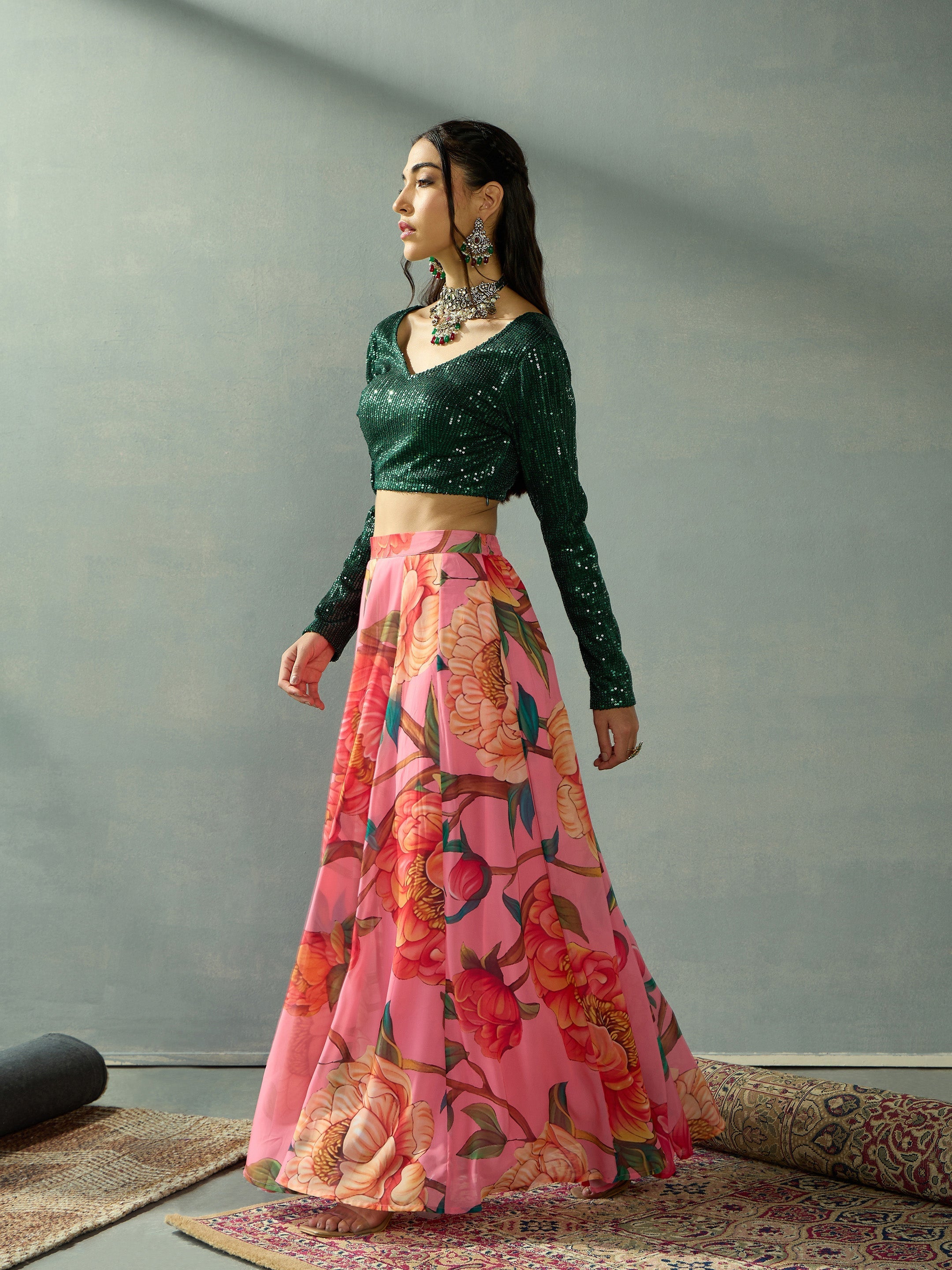 Women's Green Strong Lehenga Set - Sassafras