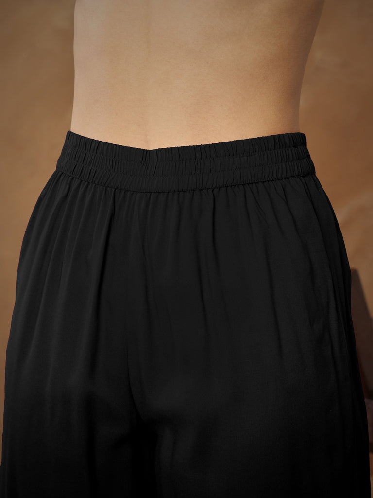 Women's Black Embroidered Peplum Top With Pants