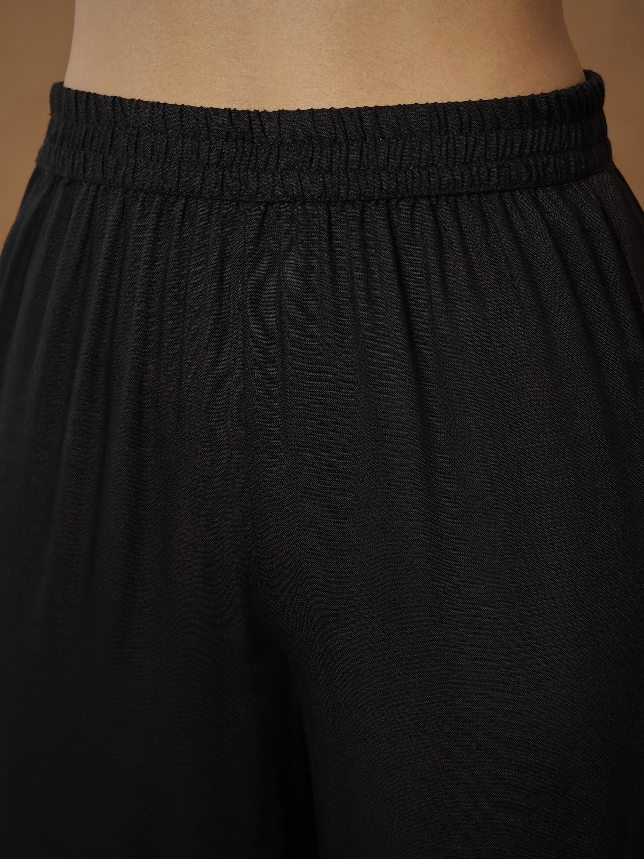 Women's Black Embroidered Kaftan With Cami & Straight Pants