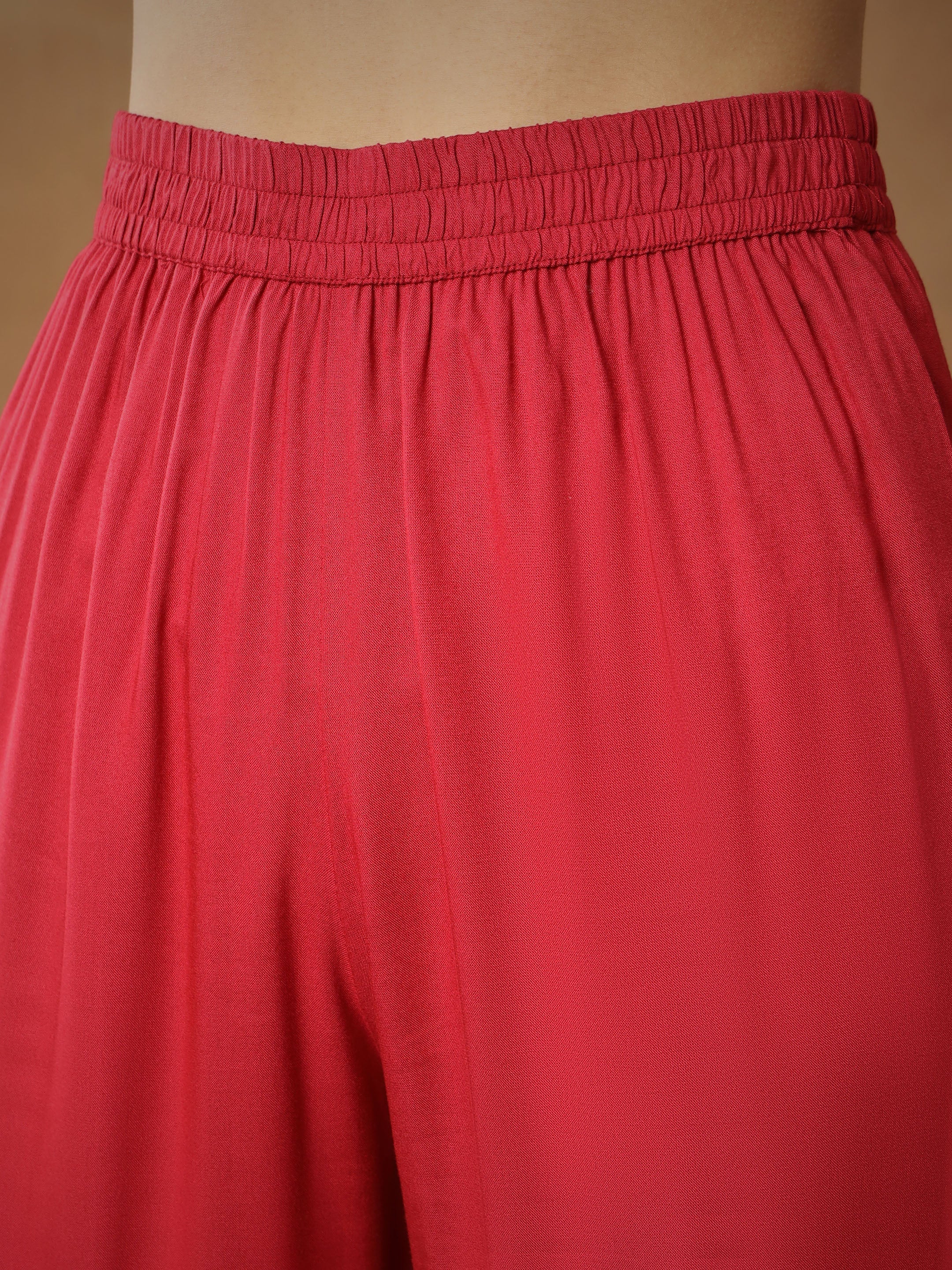 Women's Maroon Embroidered Peplum Kurta With Sharara Pants
