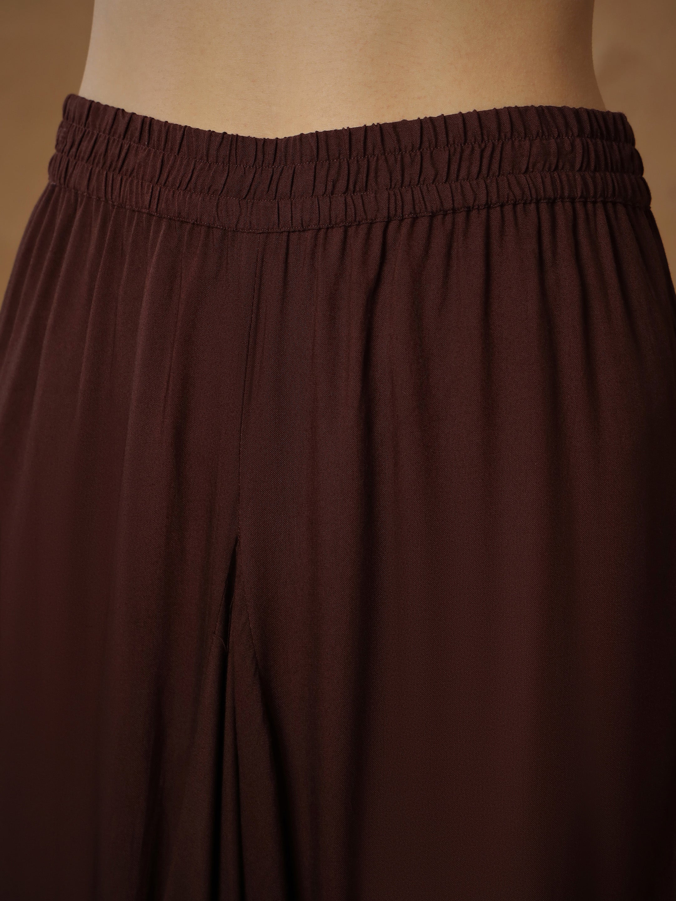 Women's Brown Embroidered Short Kurta With Dhoti Skirt