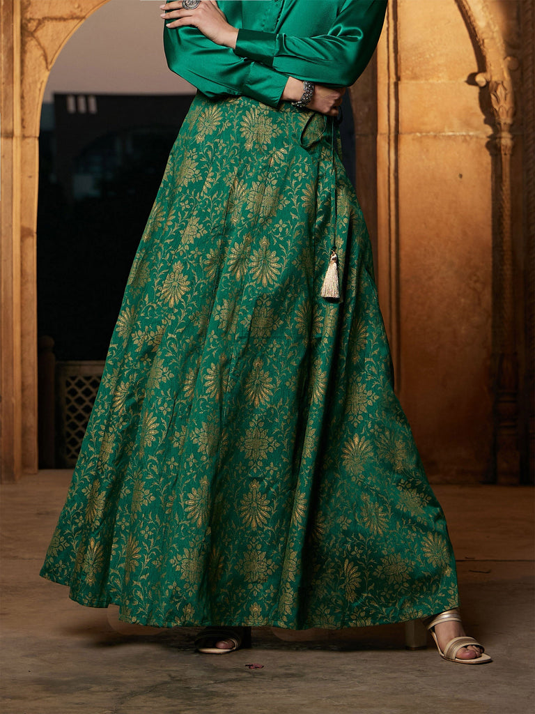 Women's Green Brocade Jacquard Anarakali Skirt