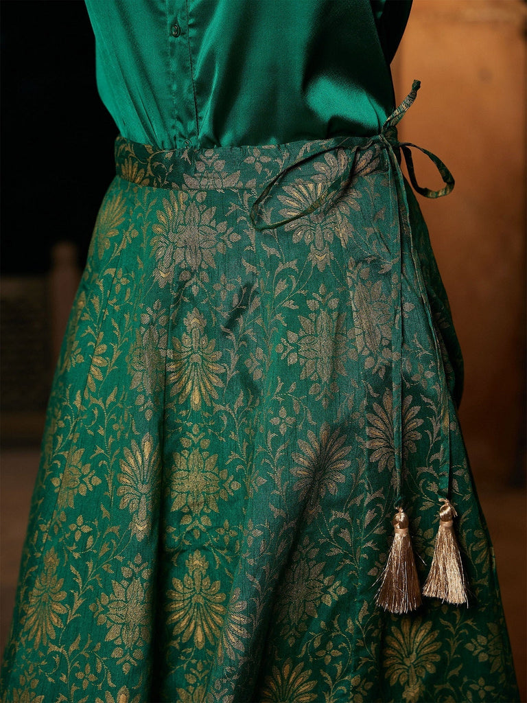 Women's Green Brocade Jacquard Anarakali Skirt