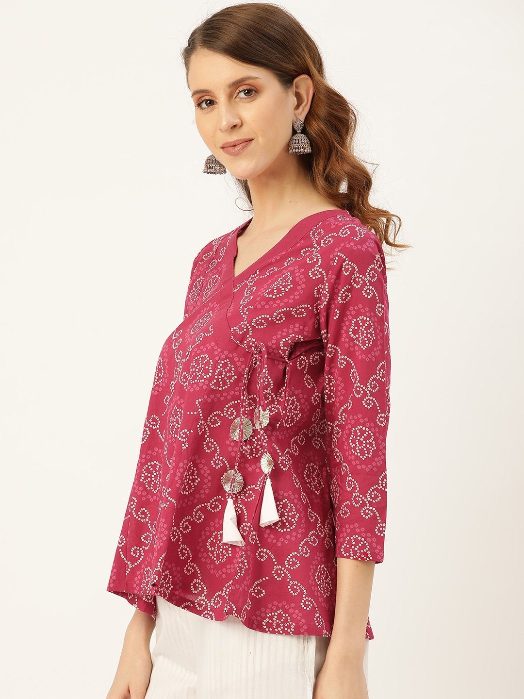 Women's Fuchsia Bandhej Angrakha Top