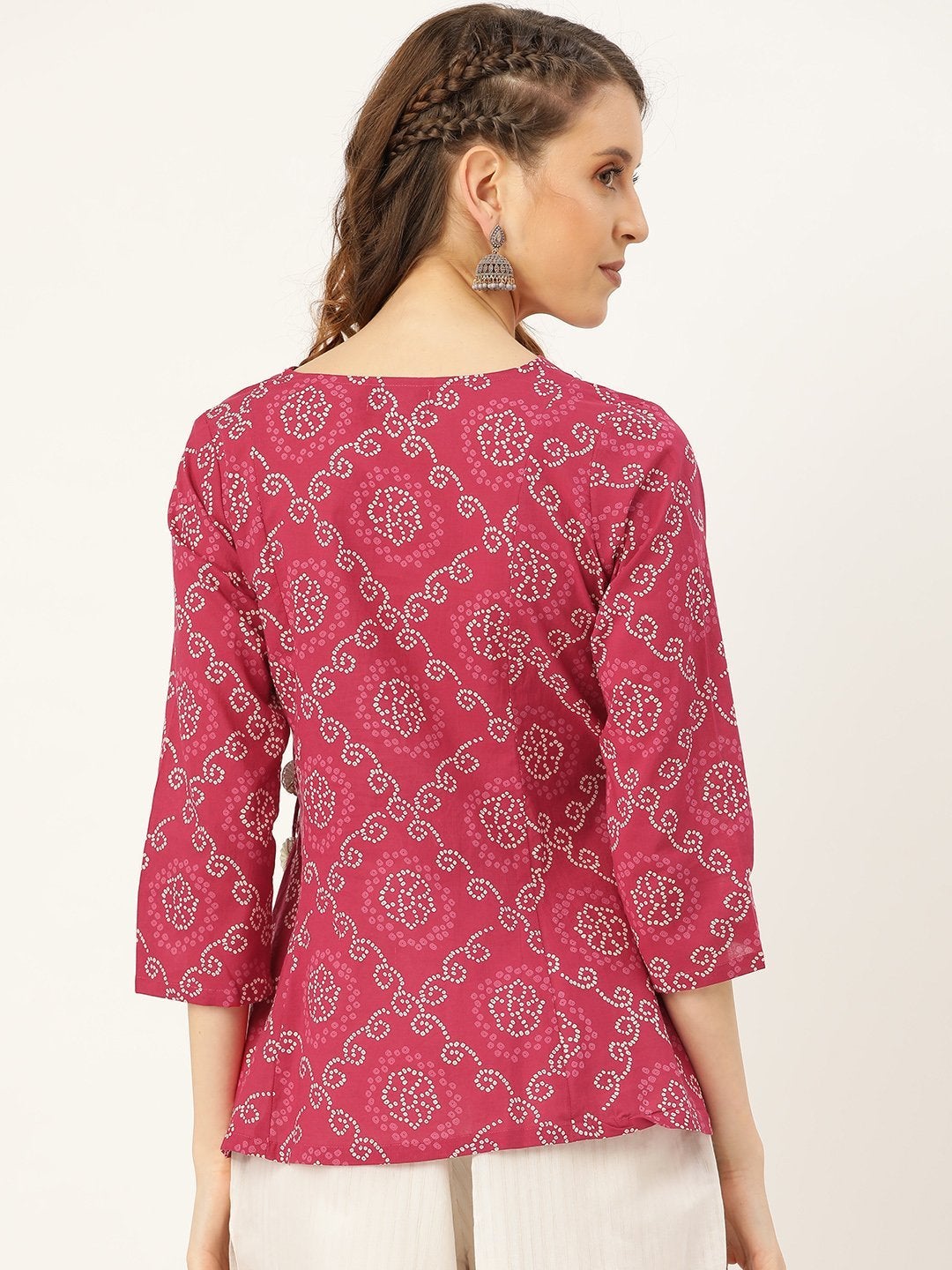 Women's Fuchsia Bandhej Angrakha Top