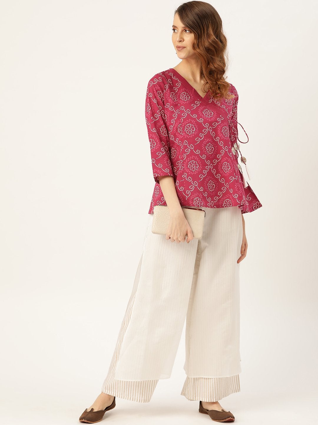 Women's Fuchsia Bandhej Angrakha Top