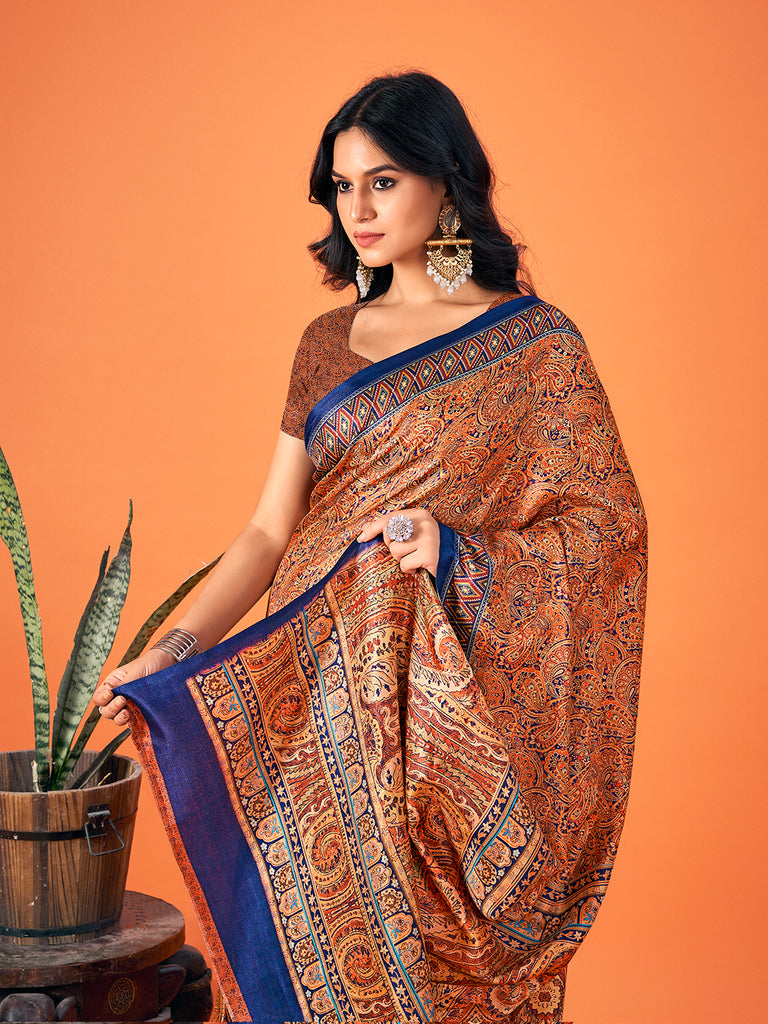 Women's Multi Color Pashmina Digital Print Party Wear Pashmina Saree