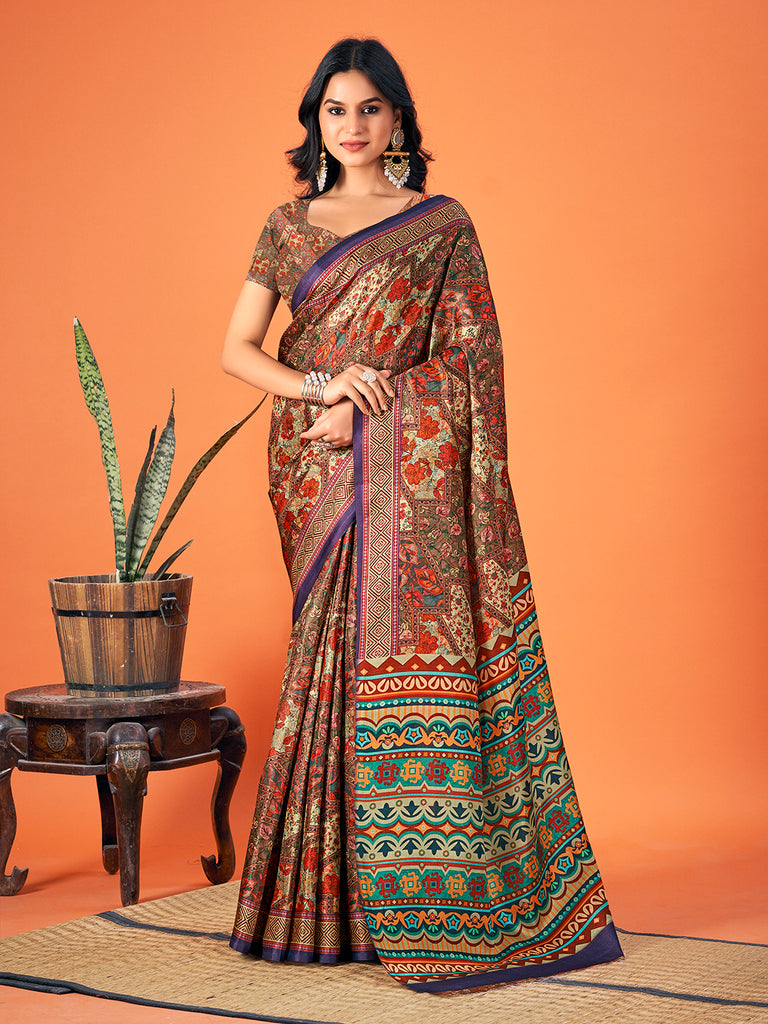 Women's Multi Color Pashmina Digital Print Party Wear Pashmina Saree