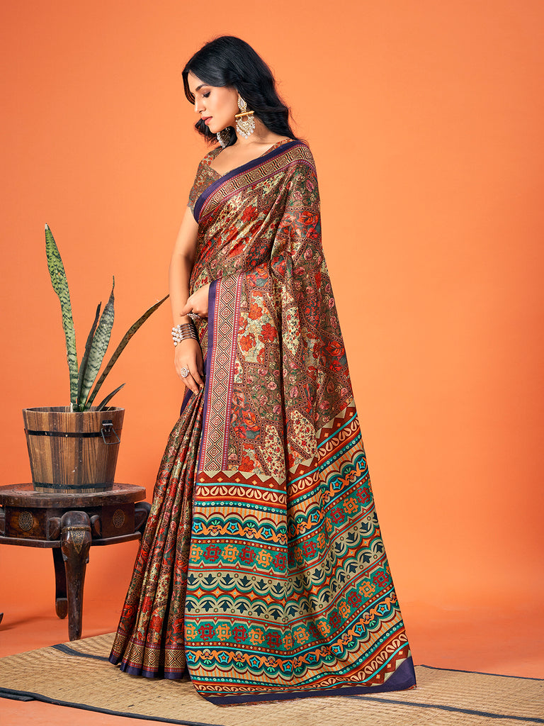 Women's Multi Color Pashmina Digital Print Party Wear Pashmina Saree