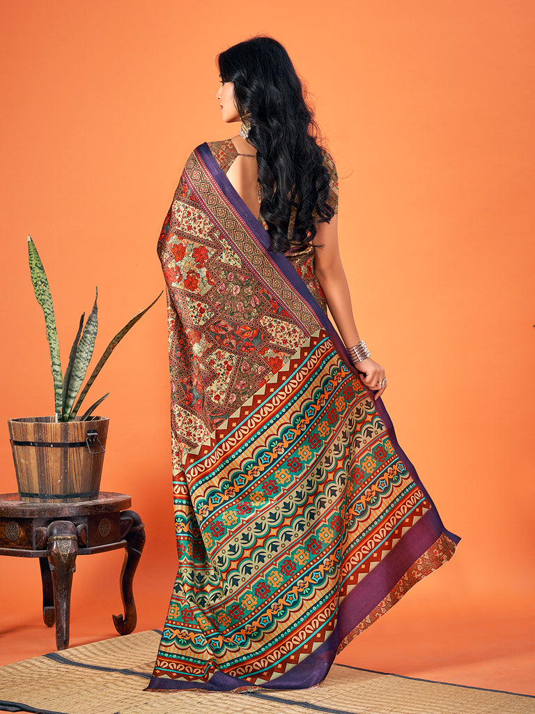 Women's Multi Color Pashmina Digital Print Party Wear Pashmina Saree