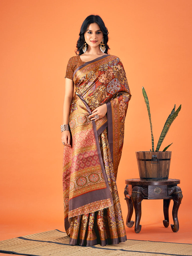 Women's Multi Color Pashmina Digital Print Party Wear Pashmina Saree